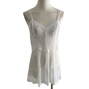Wacoal White Lace Chemise Floral Lace Mesh Mini Slip Dress Lingerie Wedding Sz L